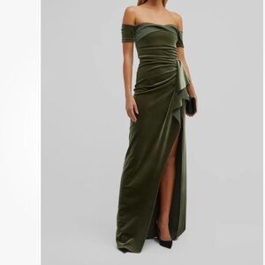 Chiara Boni Women's Green Off-Shoulder Velvet Dress